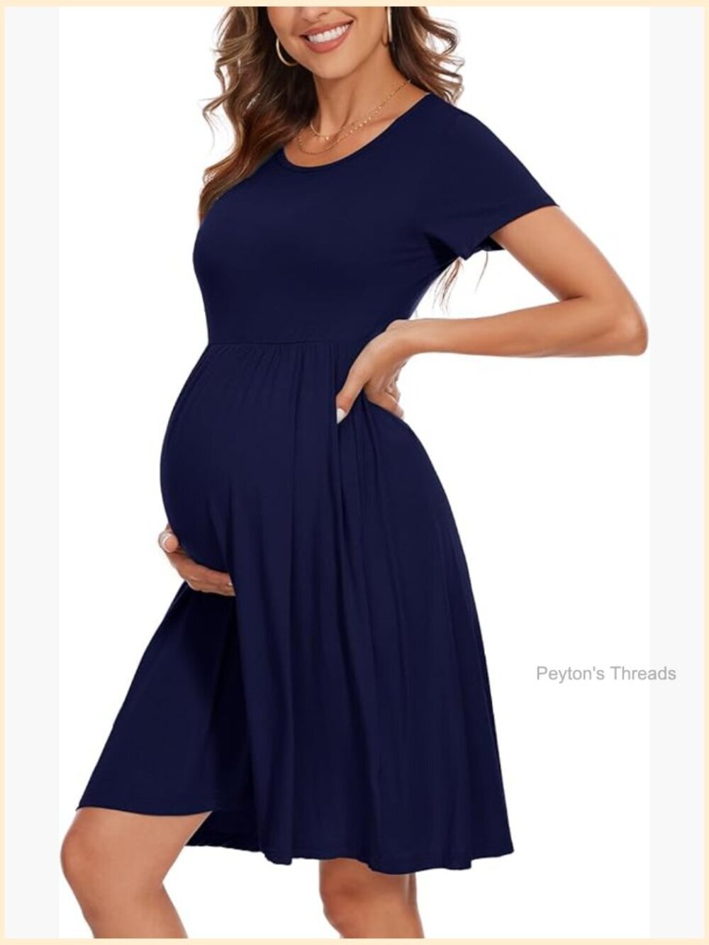 Short Sleeve Maternity Dress Patchwork with Pockets
